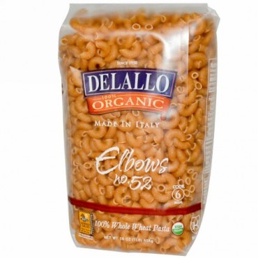 DeLallo, エルボーNo. 52, 100%オーガニックの全粒小麦パスタ、16 oz (454 g) (Discontinued Item)
