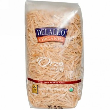 DeLallo, Orzo No. 65, 100%オーガニック全粒小麦パスタ, 454 g (Discontinued Item)