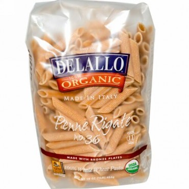 DeLallo, ペンネリガーテ No. 36, 100% 全粒粉パスタ, 16オンス (454 g) (Discontinued Item)
