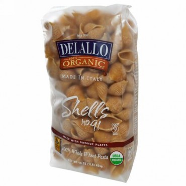 DeLallo, Shells No. 91, 100%オーガニック全粒小麦パスタ, 454 g (Discontinued Item)