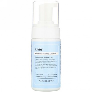 Dear, Klairs, リッチモイスト フォーミングクレンザー（泡立ち洗顔料）、3.4 fl oz (100 ml)