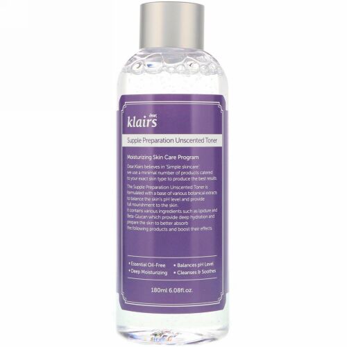 Dear, Klairs, 無香料のしなやかな下地用トーナー、180ml（6.08 fl oz）