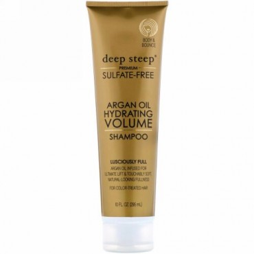 Deep Steep, アルガンオイル、ハイドレーティング・ボリューム・シャンプー、ルーシャスリー・フル、10 液体オンス。 （295ml）