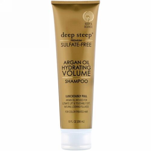 Deep Steep, アルガンオイル、ハイドレーティング・ボリューム・シャンプー、ルーシャスリー・フル、10 液体オンス。 （295ml）