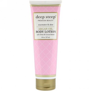 Deep Steep, Argan Oil Body Lotion, Rosewater & Aloe, 8 fl oz (237 ml) (Discontinued Item)