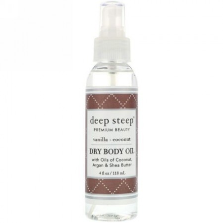 Deep Steep, ドライボディーオイル、バニラ - ココナッツ、4液体オンス（118 ml）