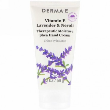 Derma E, 治療用保湿シアハンドクリーム、ビタミンE、ラベンダー&ネロリ、2 oz (56 g)