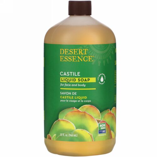Desert Essence, エコーハーベストティーツリーオイル配合カスチール石鹸, 32 fl oz (960 ml)