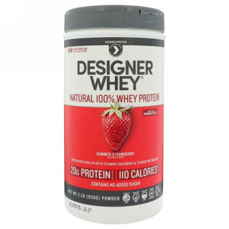 Designer Protein, デザイナーホエイ, 天然100%ホエイタンパク質, サマーストロベリー, 2 lbs (908 g) (Discontinued Item)