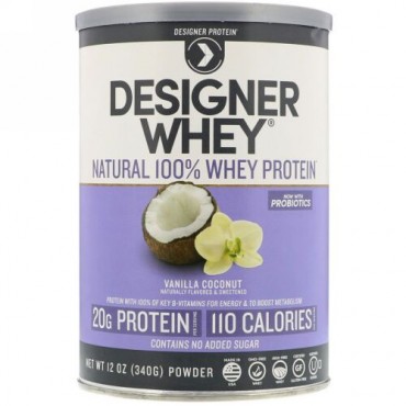 Designer Protein, デザイナーホエイ、ナチュラル100%ホエイタンパク質、バニラココナッツ、12 oz (340 g) (Discontinued Item)