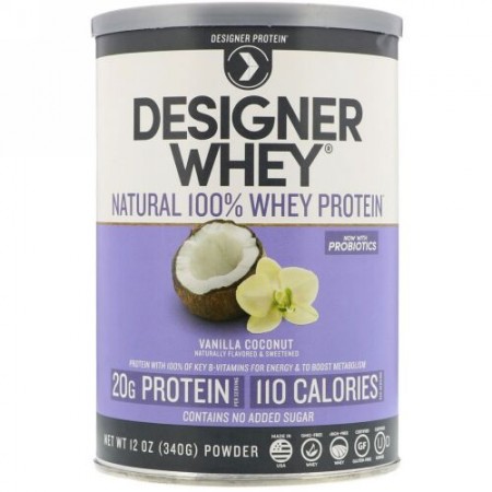 Designer Protein, デザイナーホエイ、ナチュラル100%ホエイタンパク質、バニラココナッツ、12 oz (340 g) (Discontinued Item)