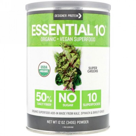 Designer Protein, エッセンシャル10スーパーフード、スーパーグリーン、12 oz (340 g) (Discontinued Item)