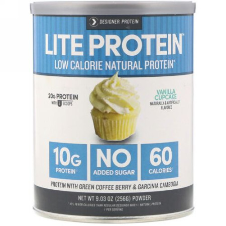 Designer Protein, ライトプロテイン、低カロリー天然プロテイン、バニラカップケーキ、9.03オンス (256 g) (Discontinued Item)