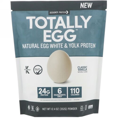 Designer Protein, トータリーエッグ、天然の卵白・卵黄プロテイン、クラシックバニラ、12.4 oz (352 g) (Discontinued Item)