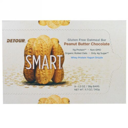 Detour, グルテンフリー・オートミール・バー、ピーナッツバター・チョコレート、9本、各1.3オンス（38g） (Discontinued Item)