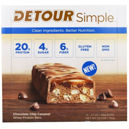 Detour, シンプル、ホエイ・プロテインバー、チョコレートチップ・キャラメル、12本、各60g（2.1オンス） (Discontinued Item)