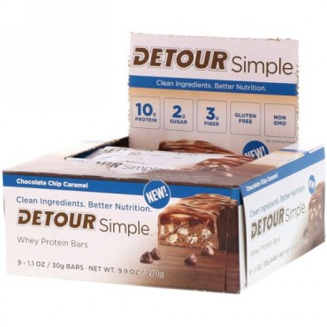 Detour, シンプル、ホエイ・プロテインバー、チョコレートチップ・キャラメル、9本、各30g (Discontinued Item)