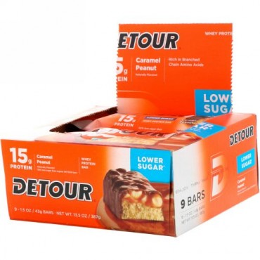 Detour, ホエイタンパク質バー、 キャラメルピーナッツ、 9本、 各1.5オンス (43 g) (Discontinued Item)