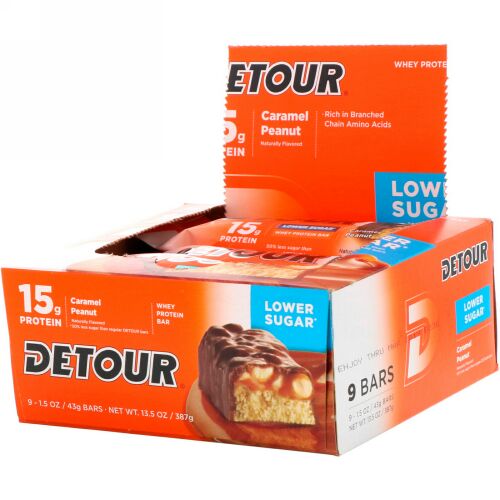 Detour, ホエイタンパク質バー、 キャラメルピーナッツ、 9本、 各1.5オンス (43 g) (Discontinued Item)