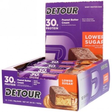 Detour, ホエイタンパク質バー, ピーナッツバタークリーム, 12バー, 各3オンス (85 g) (Discontinued Item)