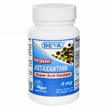 Deva, アスタキサンチン、 ビーガン、 4 mg、 30ビーガンキャップ (Discontinued Item)