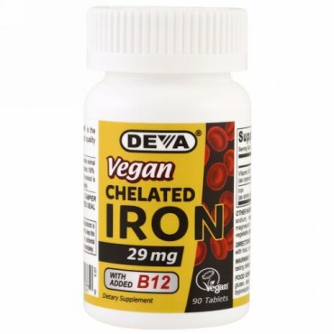 Deva, ヴィーガン・キレート化アイロン、29 mg、タブレット90錠