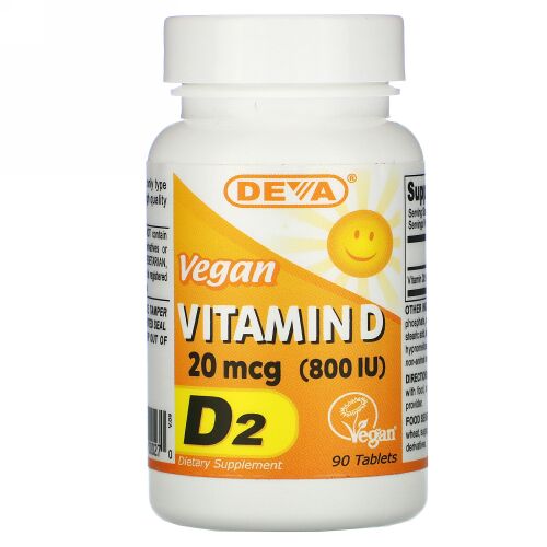 Deva, Vegan Vitamin D, D2, 20 mcg (800 IU), 90 Tablets