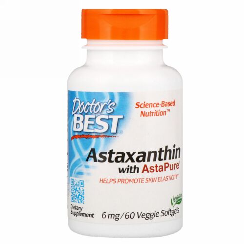 Doctor's Best, アスタピュアを含むアスタキサンチン、6 mg、ベジソフトジェル60錠 (Discontinued Item)