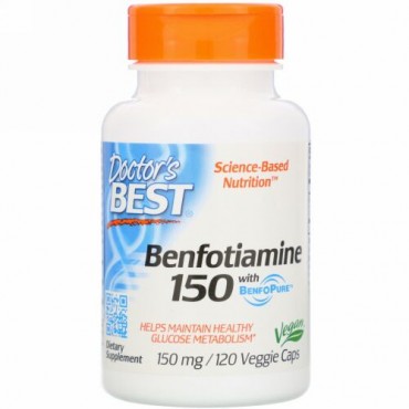 Doctor's Best, BenfoPure（ベンフォピュア）配合ベンフォチアミン150、150mg、ベジカプセル120粒