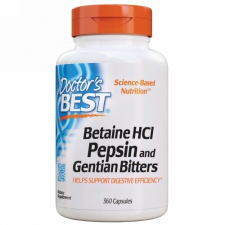 Doctor's Best, Betaine HCL, Pepsin and Gentian Bitters, 360 Capsules