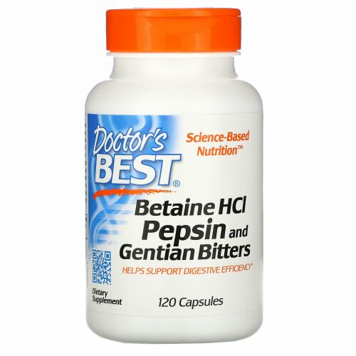 Doctor's Best, ベタイン HCL ペプシン & ゲンチアナ, 120 カプセル