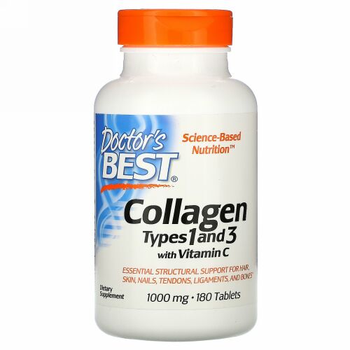 Doctor's Best, ビタミンC配合コラーゲン1型＆3型、1,000mg、180粒