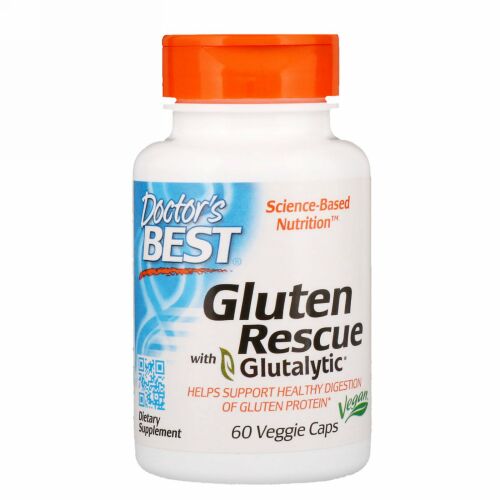Doctor's Best, グルタリティック（植物プロテアーゼ酵素ブレンド）とグルテンレスキュー、ベジーキャップ60個