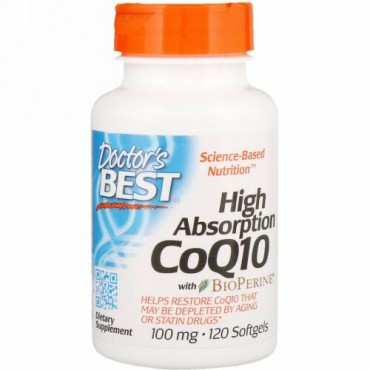 Doctor's Best, 高吸収性コエンザイムQ10、BioPerine（バイオペリン）配合、100mg、ソフトジェル120粒