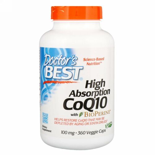 Doctor's Best, 吸収性が高いCoQ10（バイオペリン配合）、100 mg、植物カプセル360粒