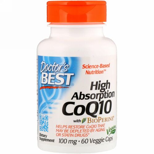 Doctor's Best, BioPerine（バイオペリン）入り高吸収コエンザイムQ10、100mg、ベジカプセル60粒