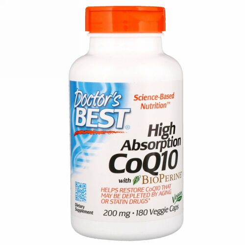 Doctor's Best, バイオペリン配合の高吸収コエンザエムQ10, 200 mg, 180粒（ベジタリアンカプセル）