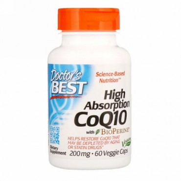 Doctor's Best, バイオペリン入りハイアブソープションCoQ10、200 mg、60野菜カプセル