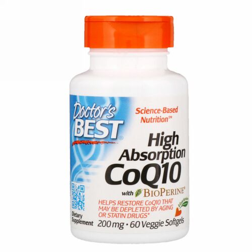 Doctor's Best, バイオペリン入り高吸水性コエンザイムQ10、200 mg、ベジソフトジェル60錠
