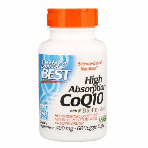 Doctor's Best, BioPerine（バイオペリン）配合高吸収性コエンザイムQ10、400mg、植物性カプセル60粒