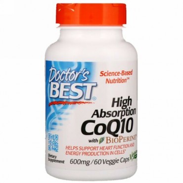 Doctor's Best, BioPerine（バイオペリン）配合高吸収性コエンザイムQ10、600mg、ベジキャップス60粒