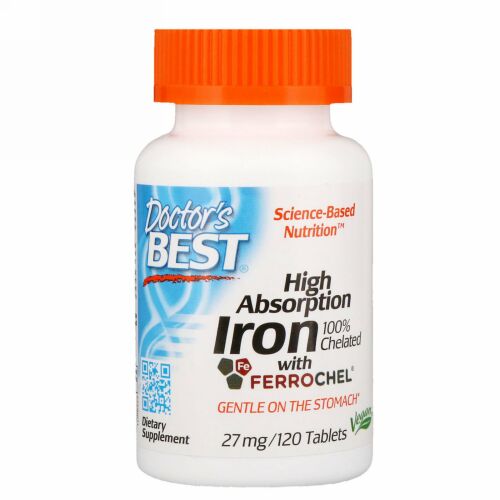 Doctor's Best, Ferrochel（フェロケル）配合高吸収鉄、27mg、120粒