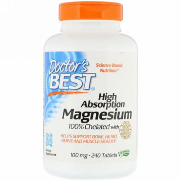 Doctor's Best, 高吸収マグネシウム100%キレート化アルビオンミネラル配合、100 mg、240錠