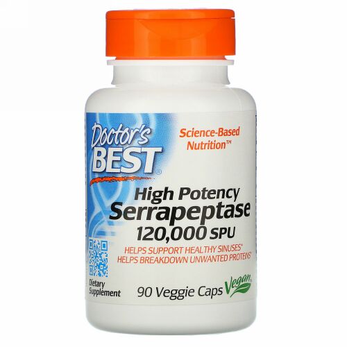 Doctor's Best, 強力セラペプターゼ、120,000 SPU、90植物性カプセル