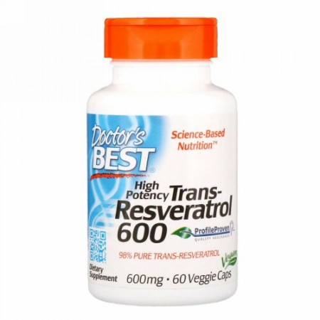 Doctor's Best, 高効能トランスレスベラトロール、600 mg、植物性カプセル60粒