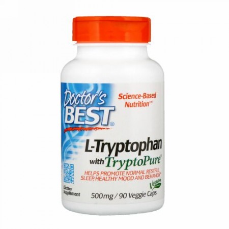 Doctor's Best, TryptoPure（トリプトピュア）入りL-トリプトファン、500 mg、植物性カプセル90粒