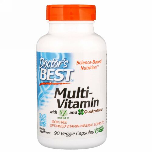 Doctor's Best, マルチビタミン、ビタシャインD3とクアトレフォリック配合、ベジカプセル90粒