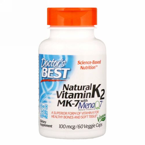 Doctor's Best, MenaQ7（メナQ7）配合ナチュラルビタミンK2 MK-7、100 mcg、植物性カプセル60粒