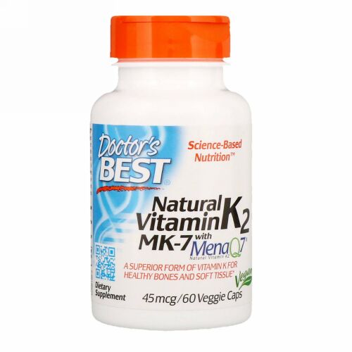 Doctor's Best, ナチュラルビタミンK2 MK-7、MenaQ7配合、45 mcg、植物性カプセル60錠