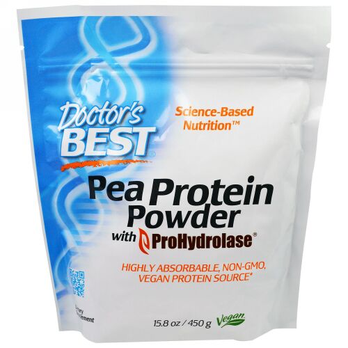 Doctor's Best, プロヒドロラーゼ入りピー・プロテイン・パウダー、15.8オンス（450g） (Discontinued Item)